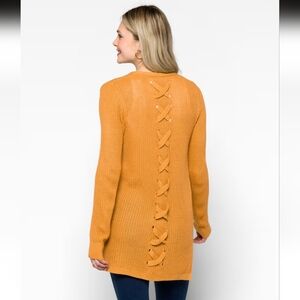 Open-Front Knitted Cardigan with Lace Up Back Detail